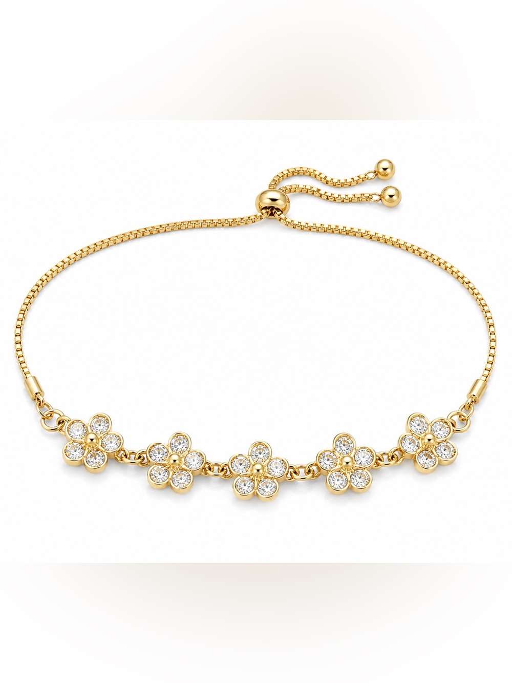 Gold-toned Floral Crystal Adjustable Bracelet